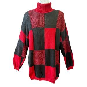 VINTAGE 90s Ralsey Buffalo Plaid Oversized Turtleneck Tunic Sweater Size Large